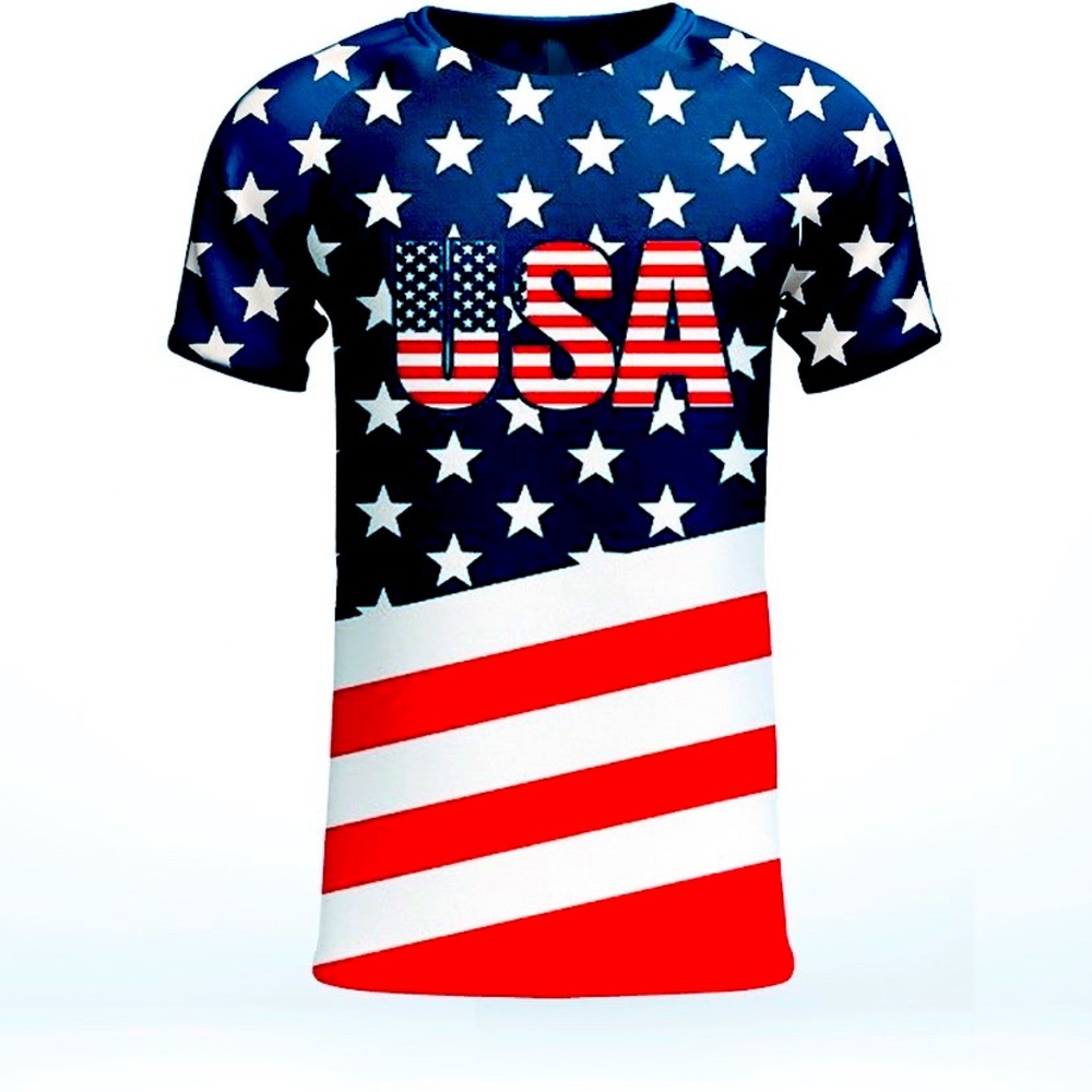 USA Men”s T-Shirt, 100% Polyester fabric, All day comfortable.